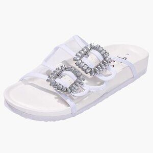 Toni - White Bling & Rhinestone Adjustable Strap Slip-On Sandal Soft Platform
